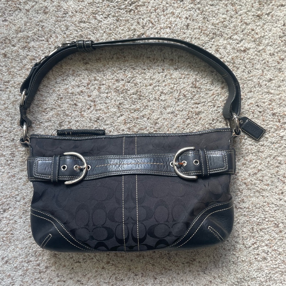 Authentic Coach No J05K-7077 Canvas & Leather Trim Shoulder Bag